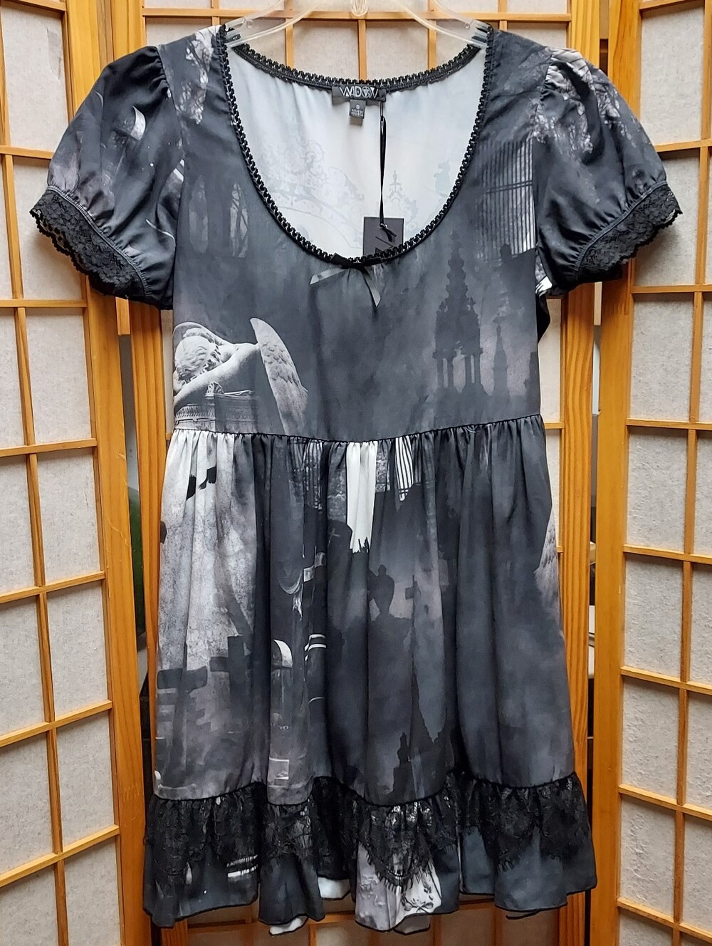 🦇🪦 Widow Ghouls Night Out Black Gothic Cemetery babydoll Lace Dress NWT